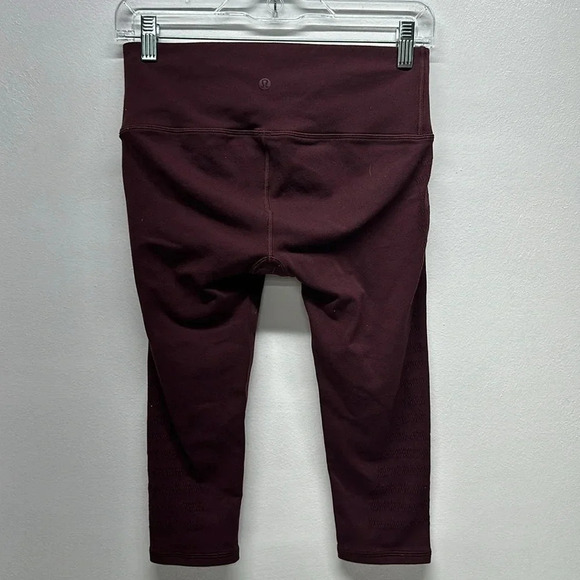 Lululemon Reveal Crop Cropped Leggings Side Stripes 15” Dark Adobe Red Size 8 - Picture 4 of 10